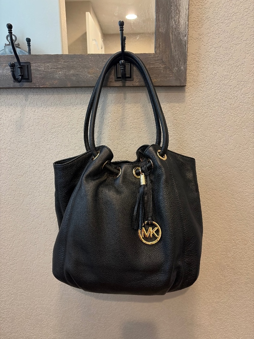 Michael Kors Bucket Handbag- Black Pebbled Leather (New Without Tags)
